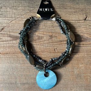 NWT Mixit Four Strand Blue Shell Medallion Necklace